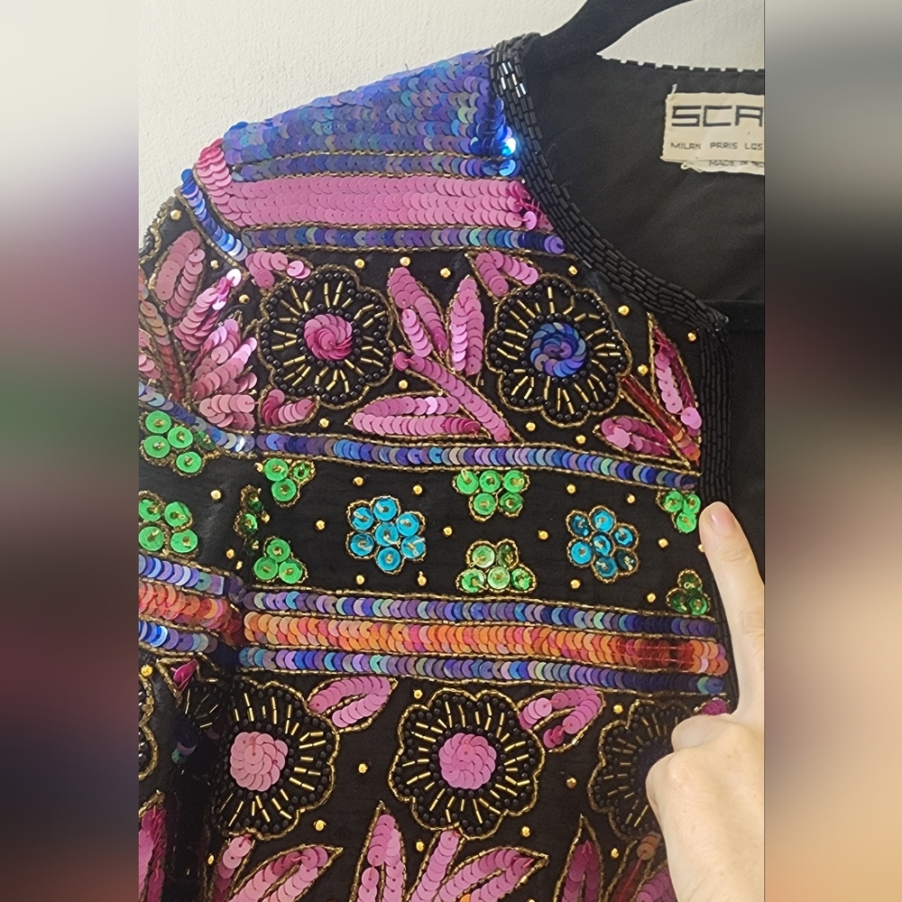 Scala Multicolor Sequin Jacket, Size Medium Petit… - image 4